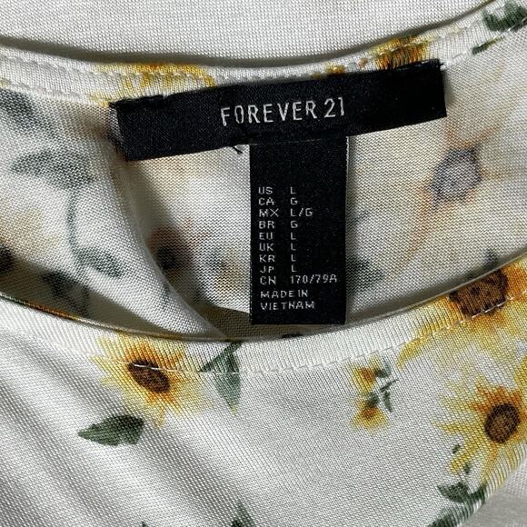 Forever 21 Sunflower Chiffon Beach Boho Chic Floral Sleeveless Ivory Romper, L - Picture 4 of 8